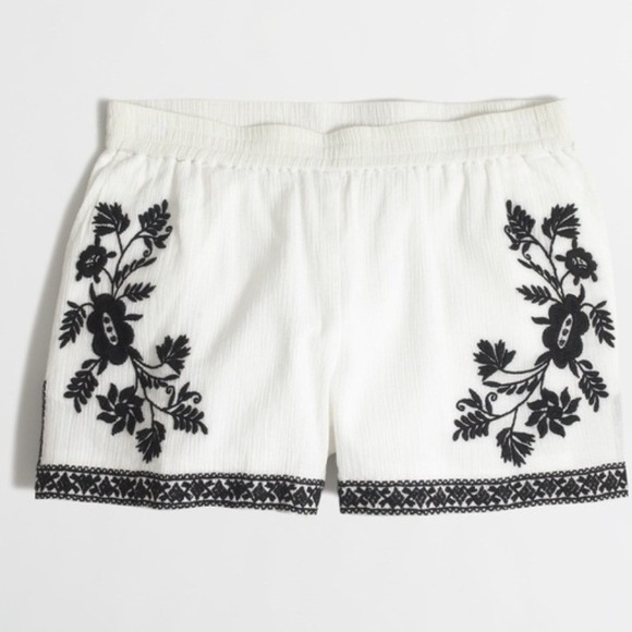 J.Crew Pants - J.Crew Womens Pull On White Cotton Gauze Embroidered Floral Shorts Size 10 NWOT